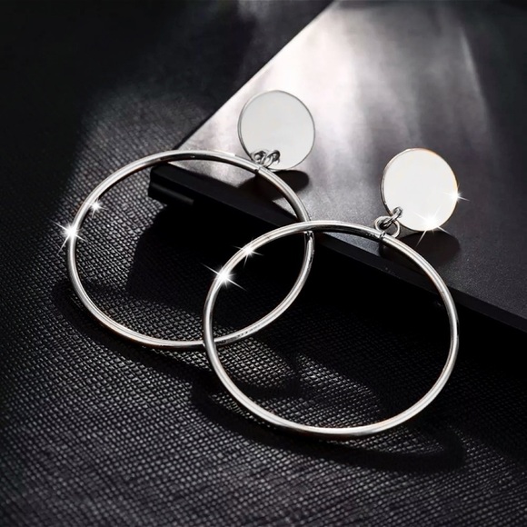 Any 2/$20! Silver Drop Stud Hoop Circle Earrings - Picture 6 of 9